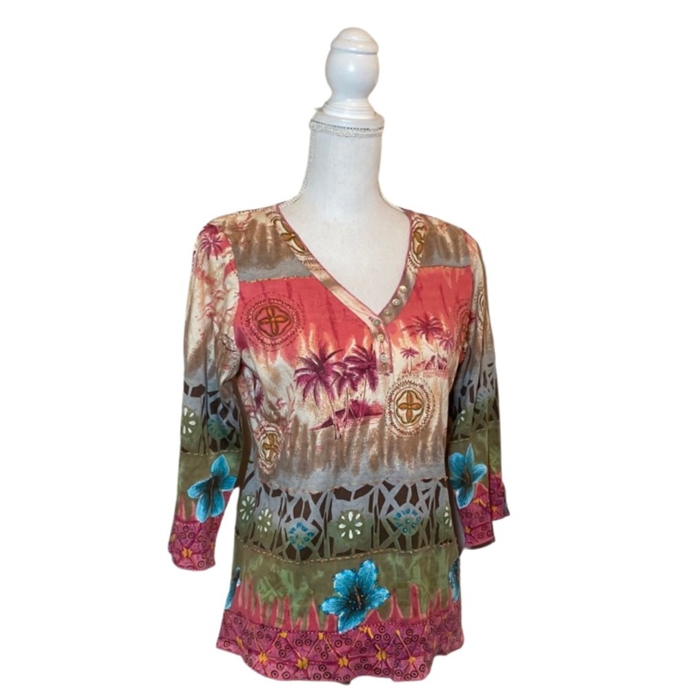 NWT Zashi Embellished 3/4 Sleeve sequin beaded knit top.  100% cotton. Medium.